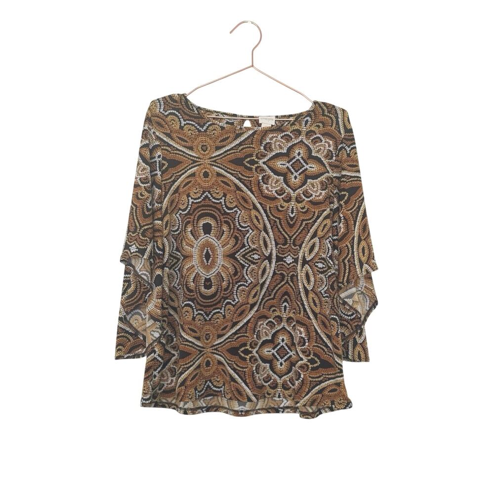 Chico's Geometric Pattern Top in Black and Gold size 1 medium